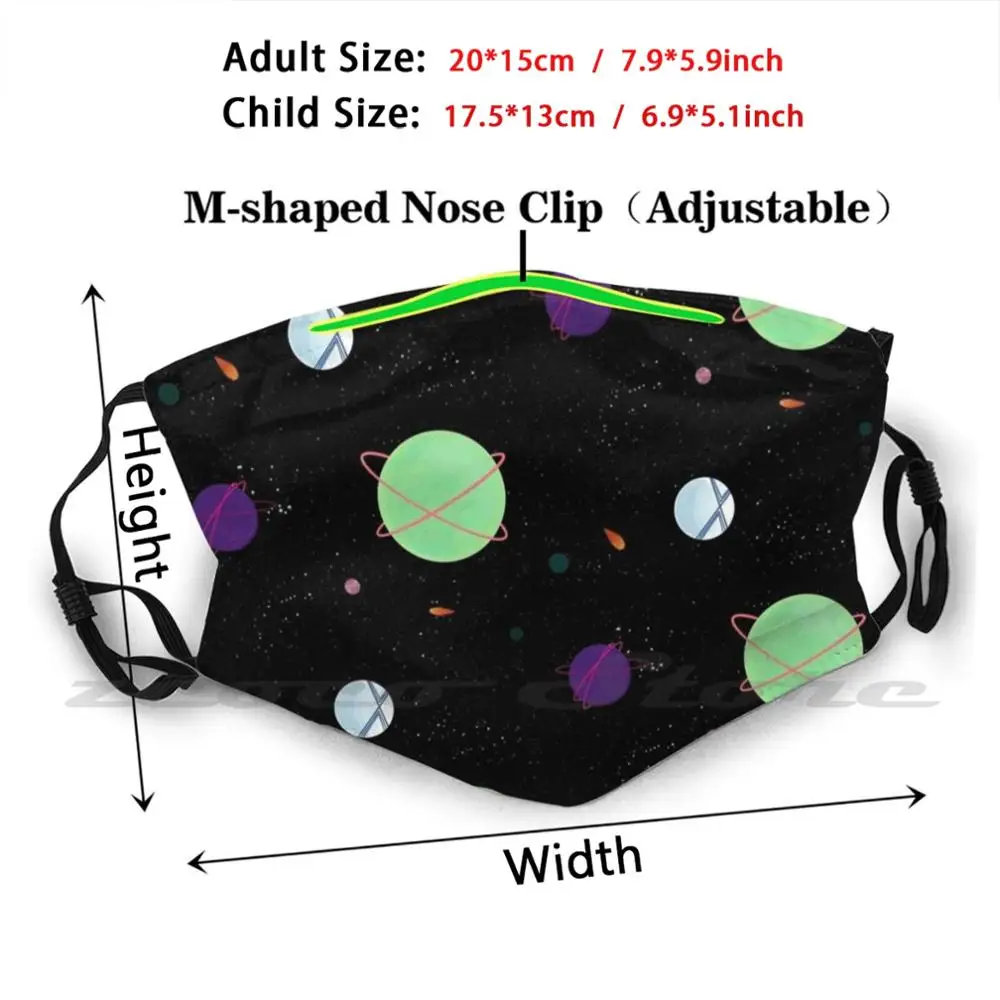Space And Planets Custom Pattern Washable Filter Pm2.5 Adult Kids Mask Space Outerspace Stars Planets Cute Aesthetic