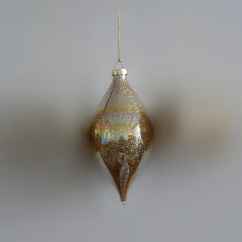 

12pcs/pack 7*12cm Pearl Lustre Inner Gold Powder Cone Shaped Glass Pendant Home Decoration Christmas Day Tree Hanging Ornament