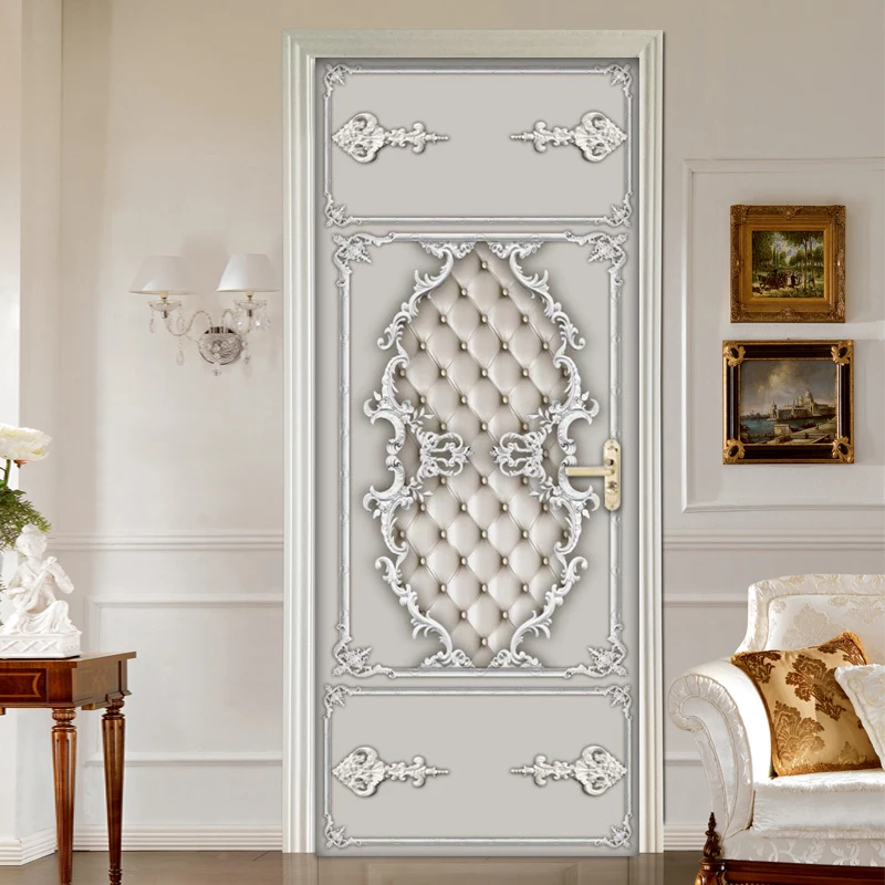 

European Style Door Sticker 3D Soft Pack Pattern PVC Waterproof Self-adhesive Mural Wallpaper For Living Room Bedroom Home Decor