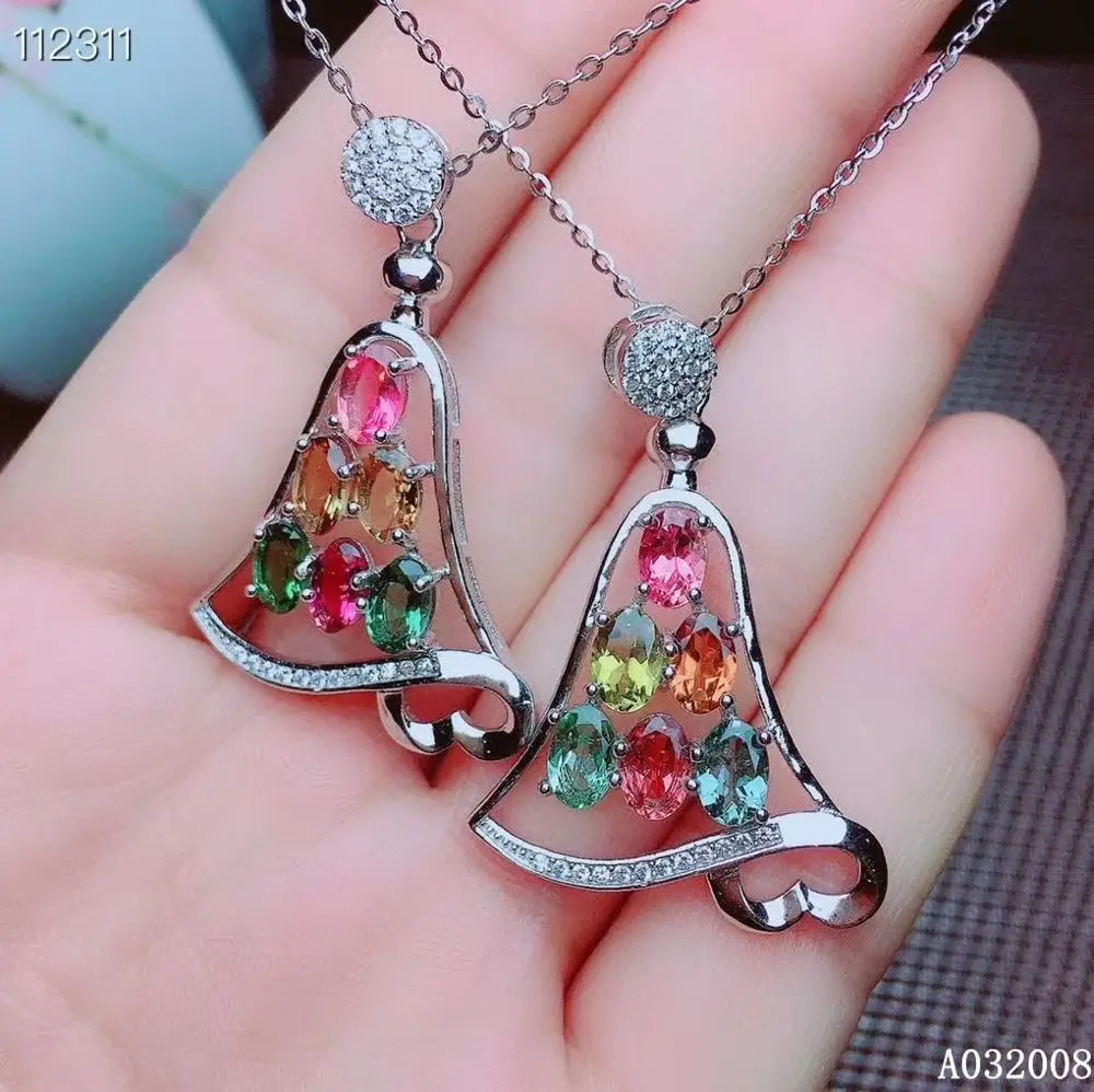 

KJJEAXCMY fine jewelry 925 pure silver inlaid natural tourmaline girl new Pendant Necklace vintage clavicle chain support test