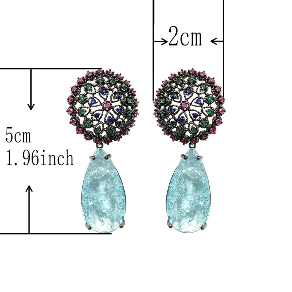 Bilincolor Fashion Blue Broken Cubic Zirconia Luxury Elegant Drop Bridal Earring for Women Vintgage Flower Wedding Jewelry