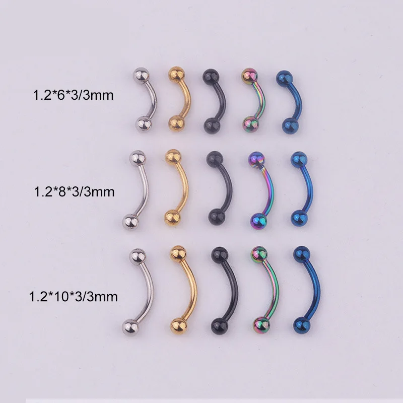 1pcs/lot 6/8/10mm Surgical Steel 3mm Ball Eyebrow Piercing Curved Barbell Lip Ring Snug Daith Helix Rook Earring