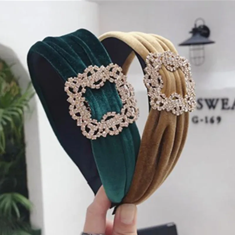 Velvet Crystals Headbands for Women Hair Accessories Solid Luxury Hairband with Crystals Buckle Adults Crystal Head Band