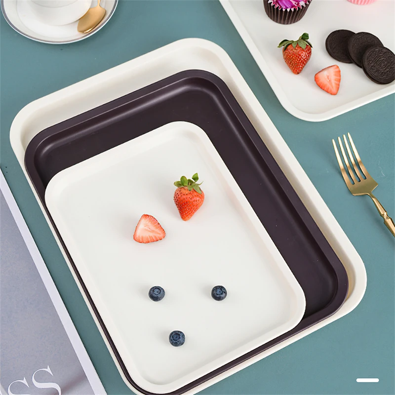 Rectangular Tray Plastic Dinner Plate Nordic White Fruit Cake Storage Tray Serving Plate Hotel Household Kitchen Supplies