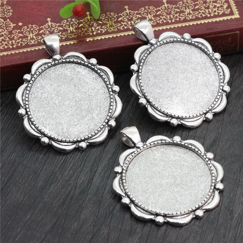 5pcs 30mm Inner Size Antique Silver Plated Bronze and Black Classic Style Cabochon Base Setting Charms Pendant