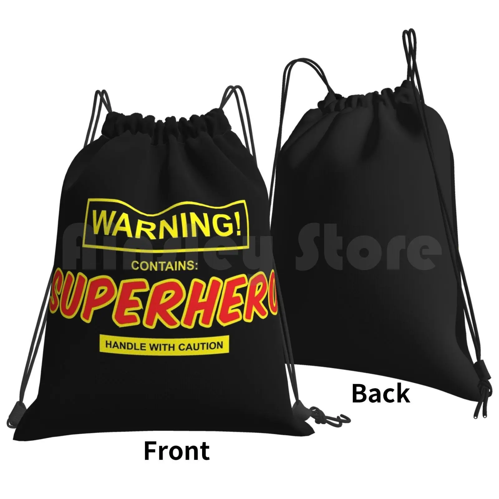 Warning! Contains : Superhero. Backpack Drawstring Bags Gym Bag Waterproof Superhero Superheros Geek Funny Humor Phrase