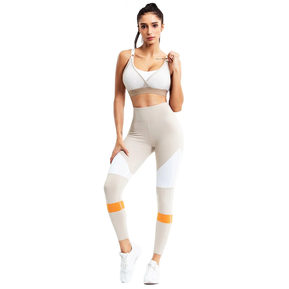 Odzież sportowa biustonosz i legginsy zestawy do jogi kobiety ubrania gimnastyczne Push Up Nylon Stretch paski trening Femme Athletic Suit kobieta