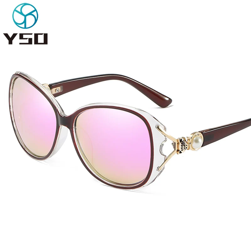 YSO 2020 Fashion Pink Lens Women Sunglasses Oversized Glasses Polarized UV400 Protection Lady Pearl Decorative Sunglasses 406