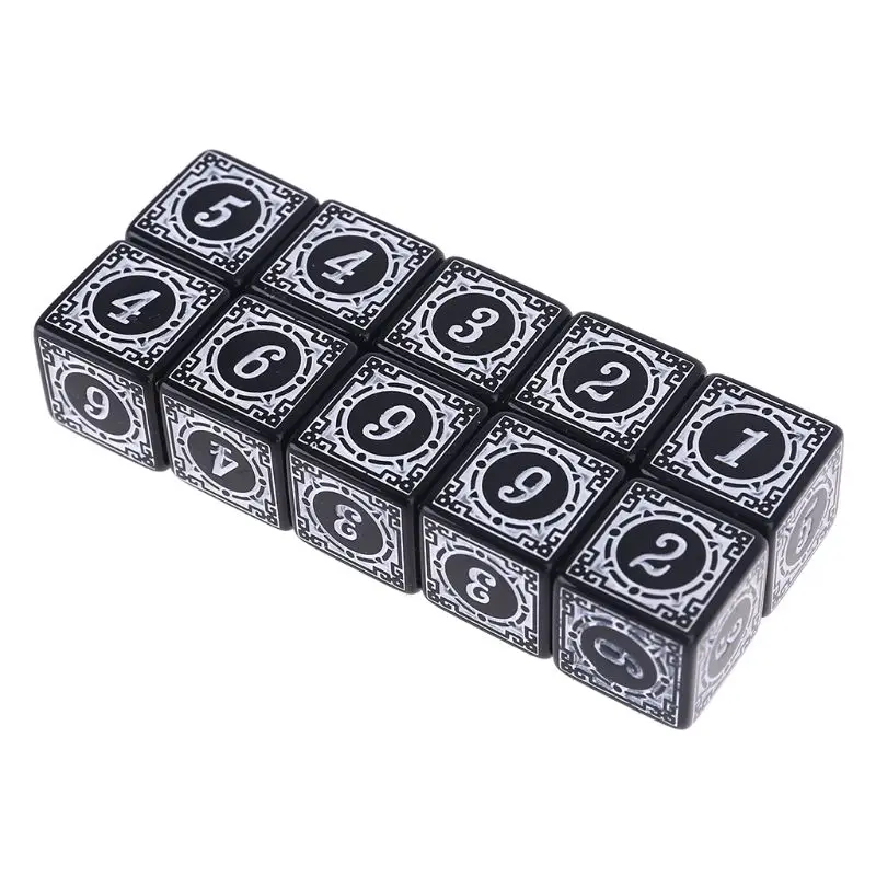 10Pcs D6 Polyhedral Dice Square Edged Numbers 6 Sided Dices Beads Table Board Game for Bar Club Party