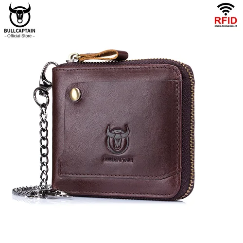 Bullcaptain-cartera de piel de vaca auténtica para hombre, monedero pequeño, Mini tarjetero, portafolio Vintage, bolsillo