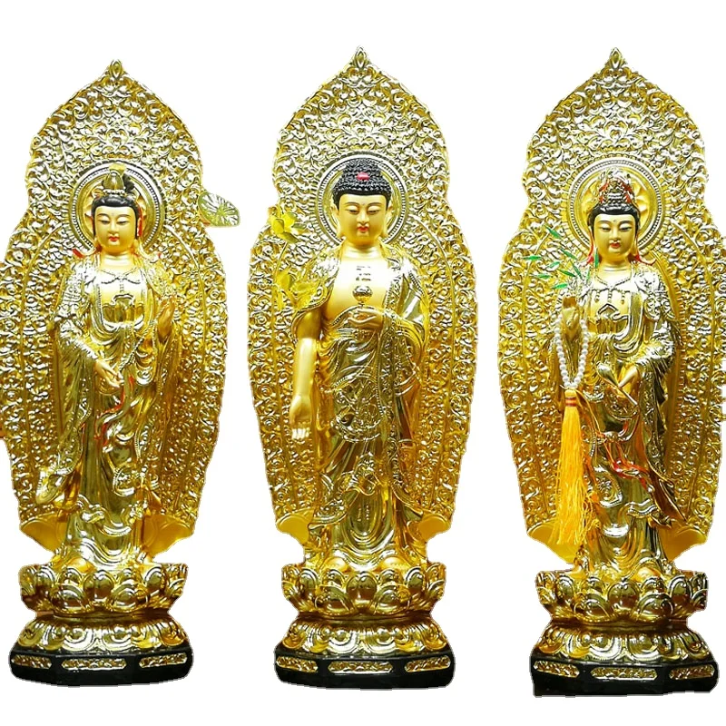 Conjunto de 3 uds. De estatua de Buda de gran tamaño, de 38CM estatua de Buda, protección del Santuario budista XI FANG SANSHENG