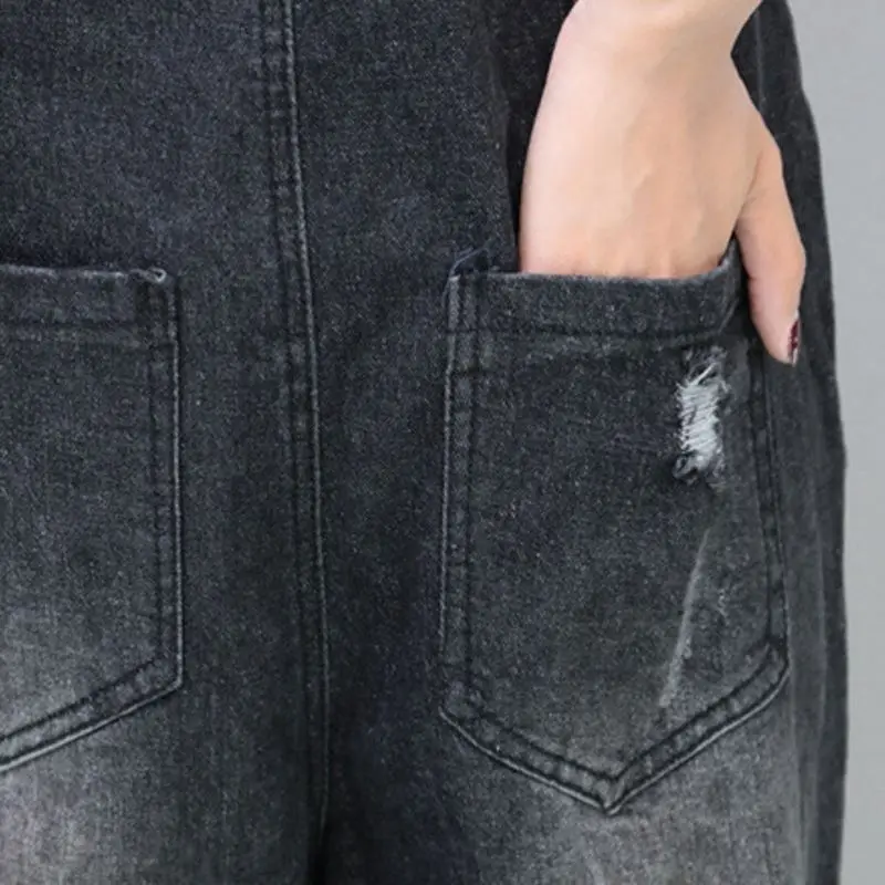 Combinaison en jean Denim pour femmes, nouvelle mode femme, coupe ample, trous déchirés décontractés, combinaisons femme, broderie européenne, grande taille 5XL