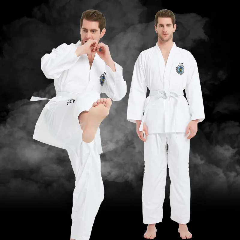 Uniforme bianca professionale approvata ITF per studenti Taekwondo, tuta Doboks, arti marziali Kimono, vestiti Taekwondo, manica lunga