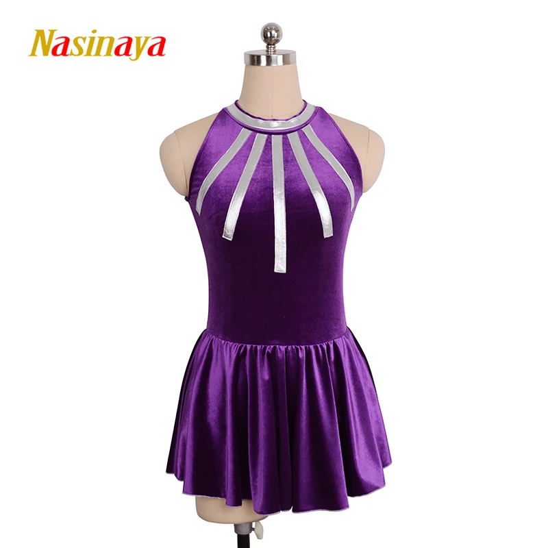 Figure Skating Costume Dress Ice Skating Skirt for Girl Women Kids Customized Wine Red Purple Velvet Silver Belt 12 Colors