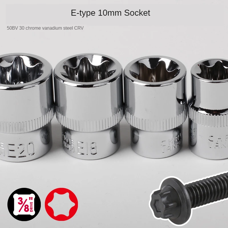 Satu Buah 3/8 Inci Adaptor Soket Tipe E Soket Torx Kunci Pas Ratchet Kepala E8E10E12E14E16E18E20 10Mm