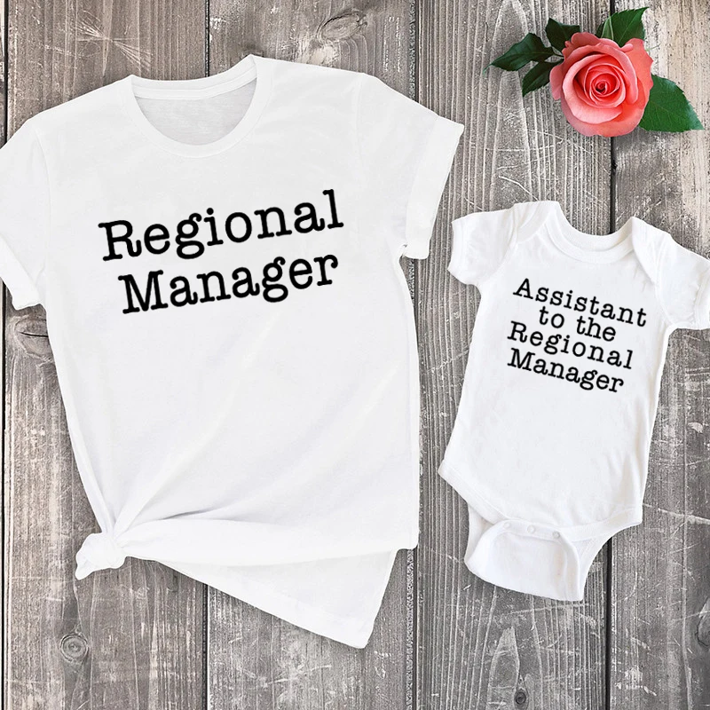 Funny Family Matching Shirts Regional Manager Assistant to The Regional Manager Mommy and Me Kids Tshirt Baby Bodysuit Clothes