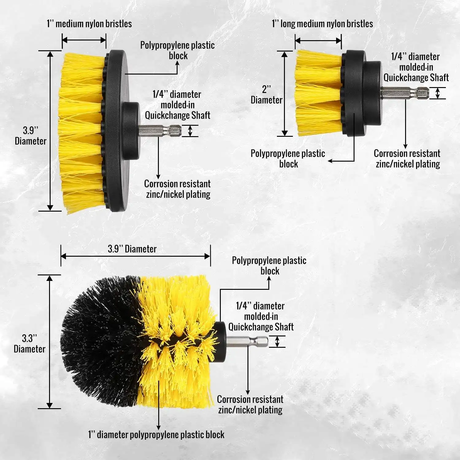 2/3.5/4 Inch Electric Scrubber Brush Drill Brush Kit Plastic Round Cleaning Brush Tool for Carpet Glass Car Tires Nylon Brushes