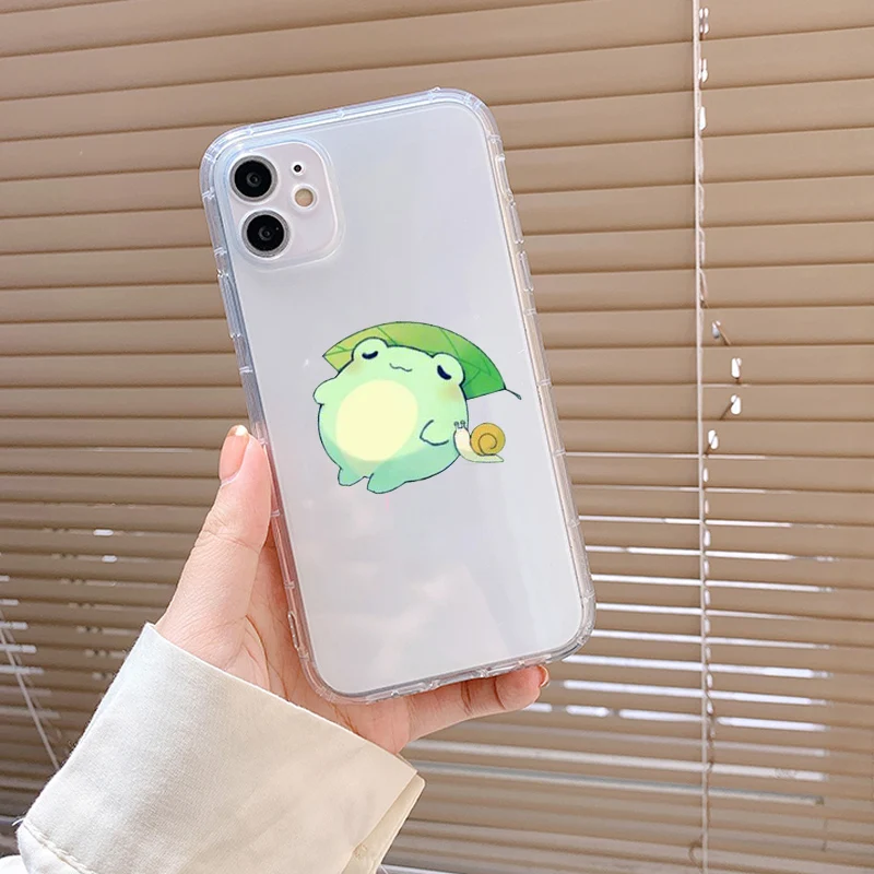 Mint Green Funny The Frog Cute Cartoon Phone Case for IPhone 11 12 Mini Pro XS MAX 8 7 6 6S Plus X SE 20 13 XR Shockproof Cover