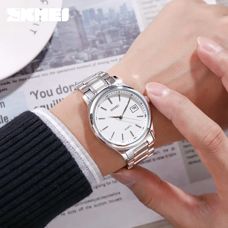 SKMEI Fashion Couple Watches Men Women Gift Set Stainless Steel Clock Fashion His Her Waterproof Quartz Wrist Watches 1692 1693