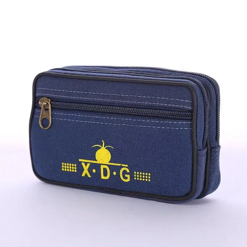 Factory Wholesale Men\'s Multi-Functional Mobile Phone Waist Bag Wear Leather Belt Canvas Change Key Bag transverse Casual Wear