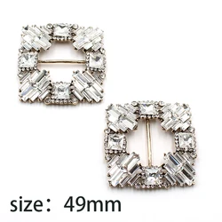 New 2pcs 49mm alloy square shiny rhinestone crystal ribbon belt creative clothing decoration buckle DIY jewelry accessories