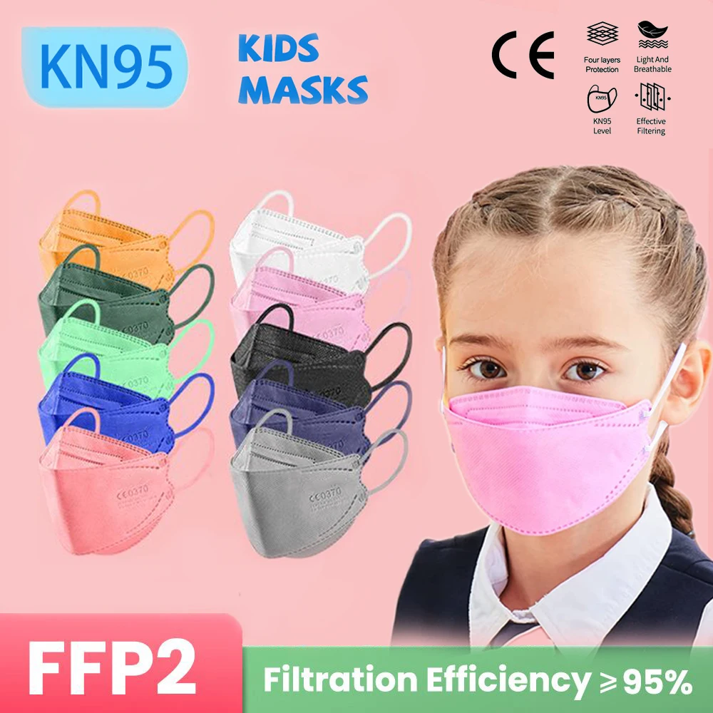 10/50/100/200 Uds niño CE FFP2 KN95 máscaras mascarillas niños fpp2 máscara protectora 4 capas filtro seguro aprobado kn95 ce ffp2 máscara