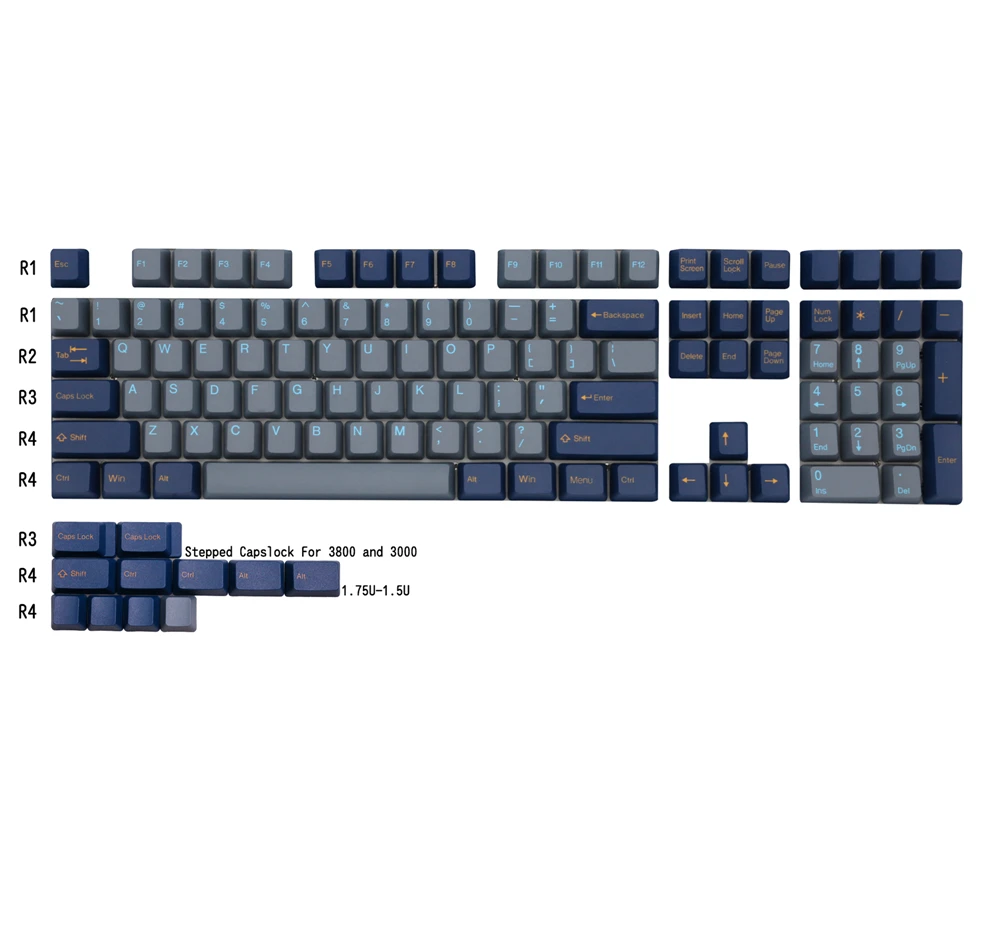 taihao Dark Tunnel PBT double shot keycaps for diy gaming mechanical keyboard oem profile Yellow Blue 1.75u shift