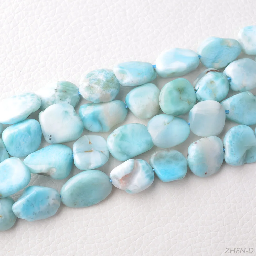

ZHEN-D Natural Stones Beauty Blue Larimar Irregular Oval Loose Beads DIY for Jewelry Making Charm Gemstone Bracelets Necklaces