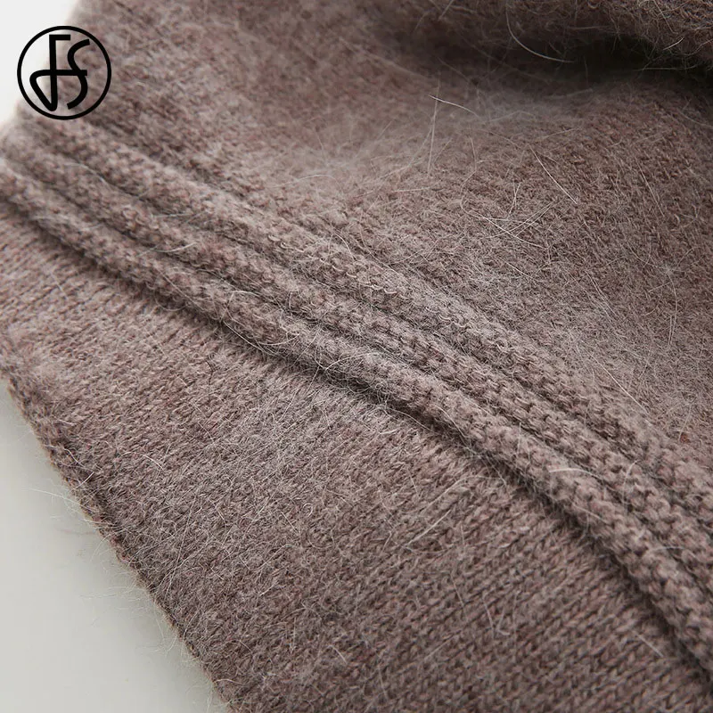 FS-boinas de conejo para mujer, Gorros de lana de punto con flores, gorro cálido para niña, gorro de piel, gorro para mujer 2023
