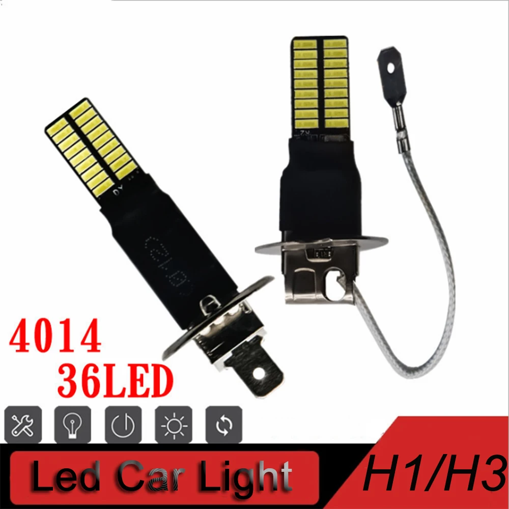 4014 36SMD 12V 6000K H1 H3 canbus LED Bulb Car Fog Light Headlight 360 degrees Pure White Light Source