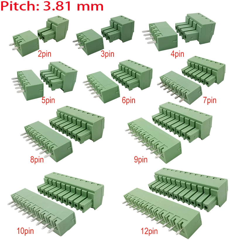 10Pcs/5Pair 15EDG 3.81mm KF2EDG PCB Screw Terminal Block Connector Plug-Pin Straight Needle Header Socket 2-12PIN Jack Plug