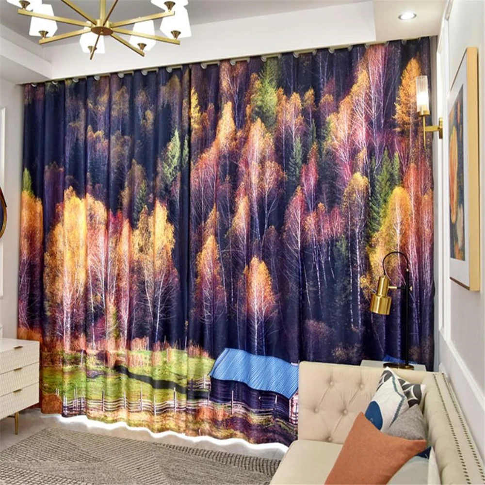 

personality curtains Simple and creative beautiful oil painting curtains Wind and cold protection