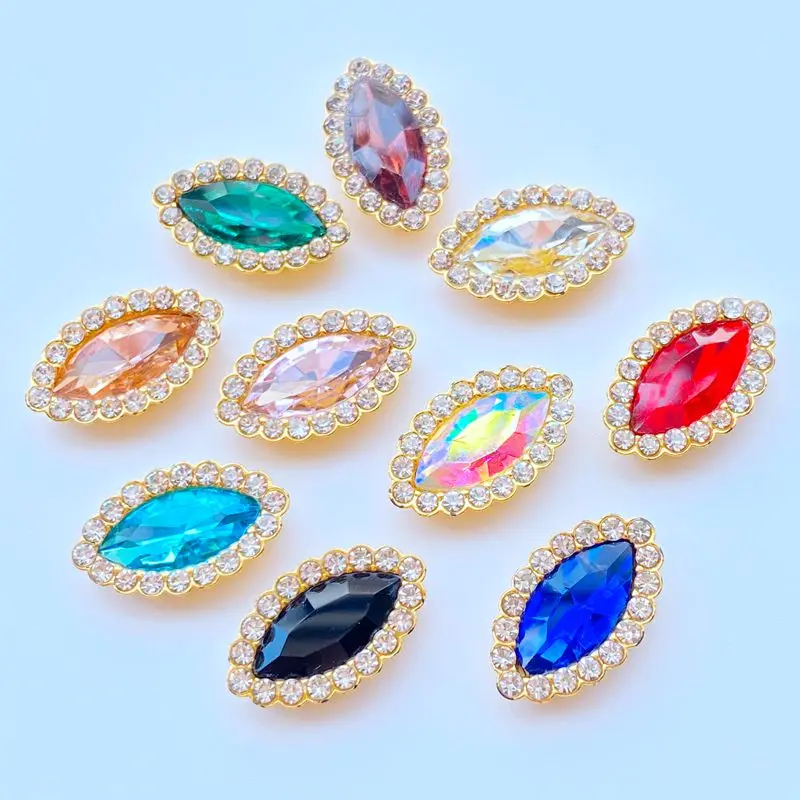 10Pcs New Mixed Shiny Colorful 12*20mm Oval Beads Flatback Beads For Scrapbook Cards Decoration DIY Jewelry Crafts L45