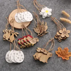 Home Easter Wood Chips Hanging Ornaments Easter Decorations Rabbit Eggs Wooden Pendants DIY Handcraft Cutouts Tags 2022 New Year