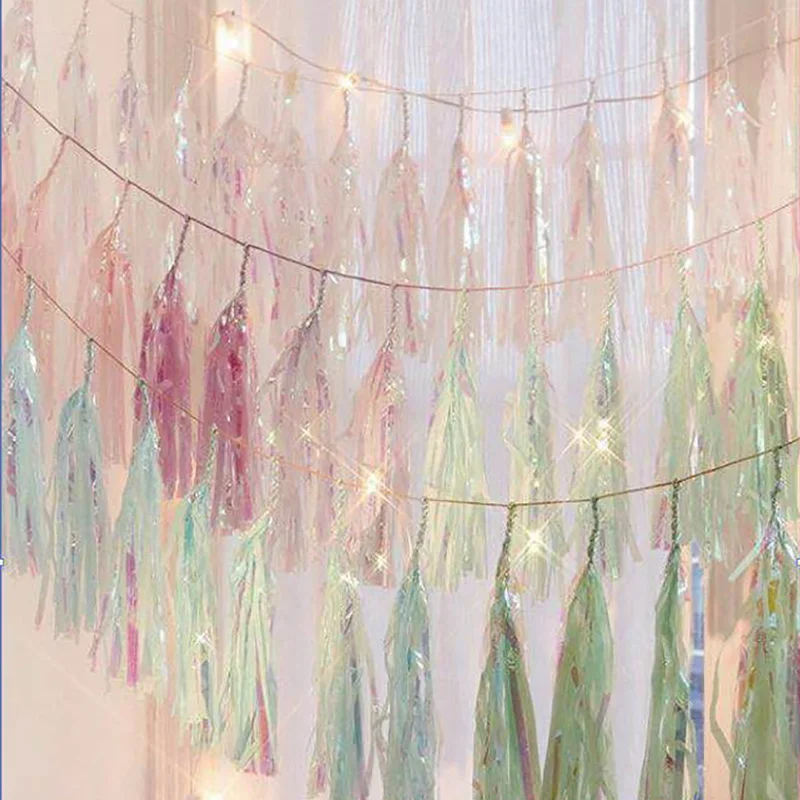 Zestawy girland z frędzlami z papieru w kolorze opalizującego różowego złota, dekoracje na urodziny, baby shower, rocznicę ślubu, sprzedaż hurtowa.
