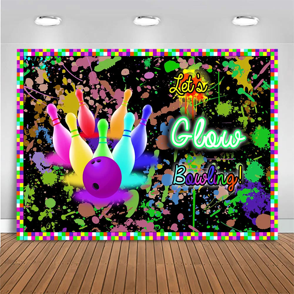 

Bowling Theme Let's Glow Party Backdrop Graffiti Splatter Photography Background Birthday Party Decor Banners Photo Background