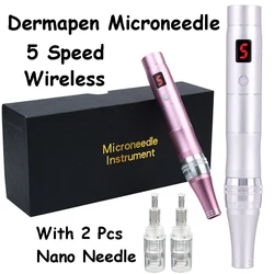 Sem fio 5 velocidade dermapen elétrica auto micro agulha sistema profissional ferramenta de mesoterapia cuidados com a pele mts derma caneta microneedling