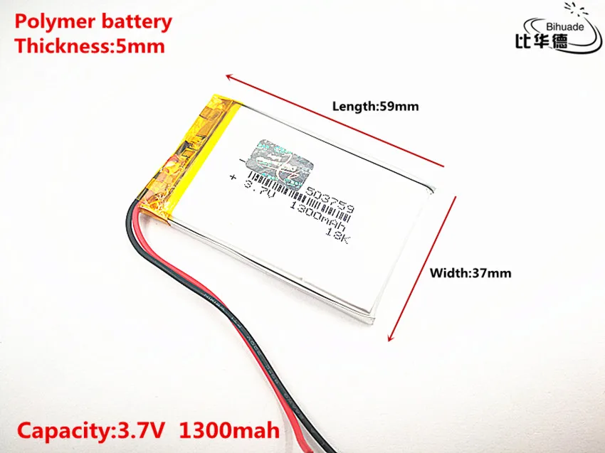 5pcs/lot Good Qulity 3.7V,1300mAH,053759 Polymer lithium ion / Li-ion battery for TOY,POWER BANK,GPS,mp3,mp4