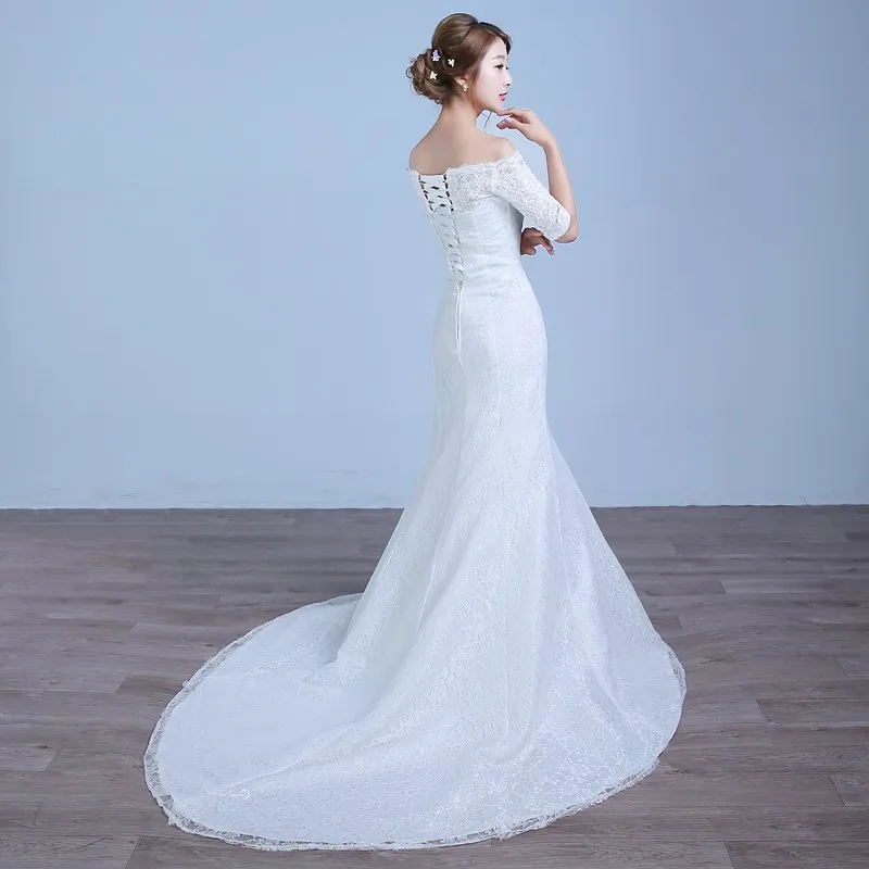 Abito da sposa a sirena romantico bianco rosso con maniche Plus Size abiti da sposa Vintage con spalle scoperte Vestidos De Noiva foto reale