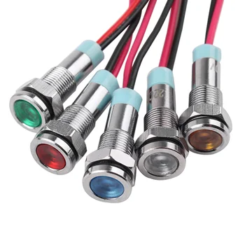 1 adet 6mm düz kafa LED Metal gösterge ışığı 6mm su geçirmez sinyal lambası 6V 12V 24V 220v tel ile kırmızı sarı mavi yeşil beyaz