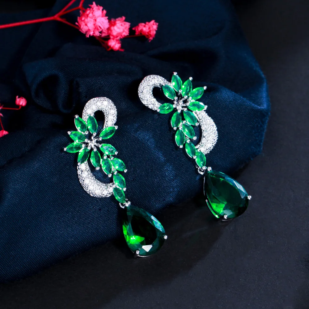 CWWZircons Brand Unique Design Silver Color Luxury Cubic Zircon Flower Drop Stones Long Royal Blue Earrings for Women CZ234 image 4