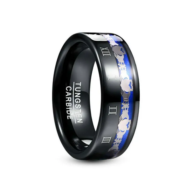 Black Tungsten Steel Men's Ring Engraved Roman Numeral Tungsten Carbide Ring Men's Engagement Jewelry