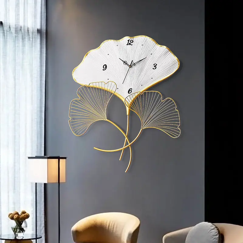 

Chinese Wrought Iron Ginkgo Leaf Resin Wall Clock Wall Murals Home Livingroom Wall Sticker Crafts Hotel Wall Hanging Decoration