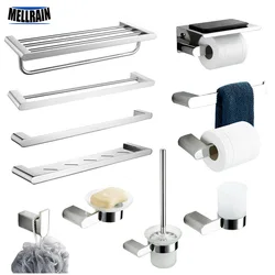 Silvery Mirror Chrome Polished Bathroom Hardware Set Towel Rack Toilet Paper Holder Soap Dish Towel Bar Hook Bathroom Hardware