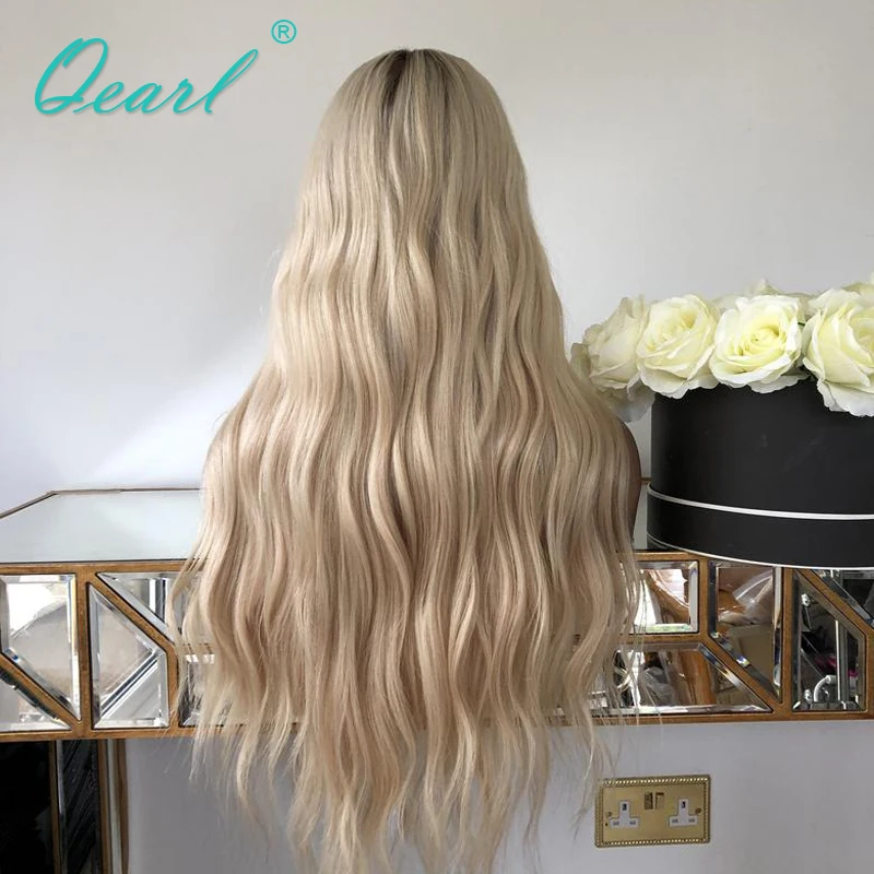 Glueless 10A  Women Human Hair Wig Ombre Light Platinum Blonde U Part Wigs 2x4 Natural Wave Cheap Virgin Hair 200% Thick Qearl