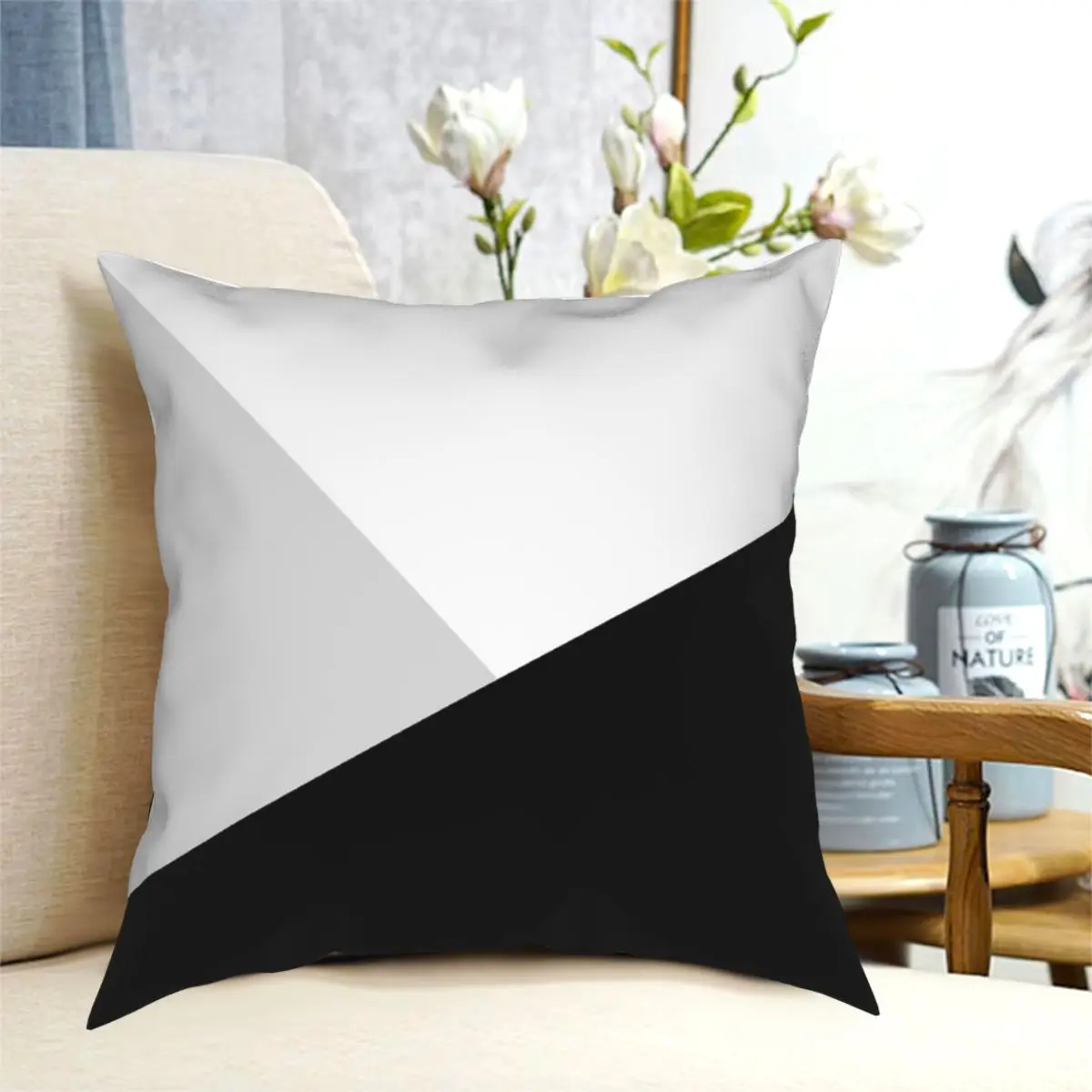 Monochromatic Black White Gray Color Block Square Pillowcase Pattern Zipper Decorative for Home Cushion Cover Wholesale 18