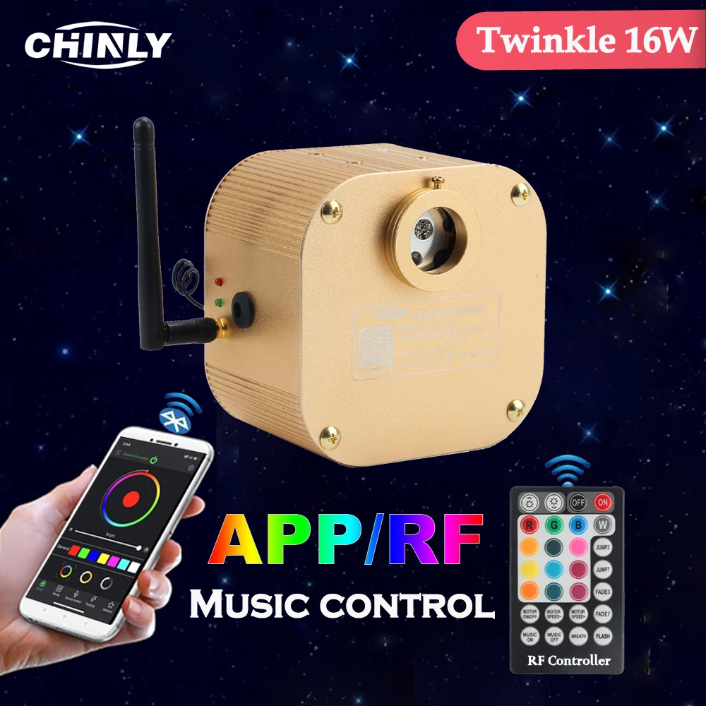 

Bluetooth Twinkle CREE Chip Fiber Optic Engine Smartphone APP Control ，Music control 16W RGBW LED Light Driver for All Fibers