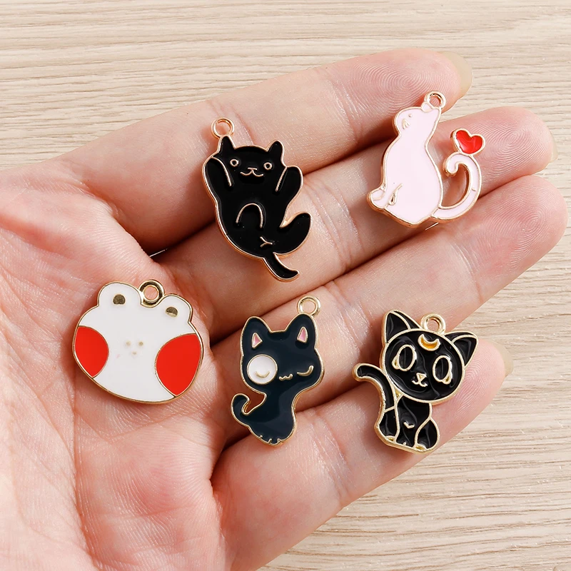 10 teile/los Cartoon Tier Katze Emaille Charms für Schmuck Machen Nette Tropfen Ohrringe Anhänger Halsketten DIY Schlüsselbund Handwerk Liefert – Detail 3