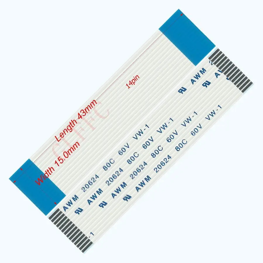 14pin 1.0 الملعب 43 مللي متر-350 مللي متر A-نوع مرنة سلك مسطح FFC awm 20624 بنفايات ل TTL LCD DVD الكمبيوتر
