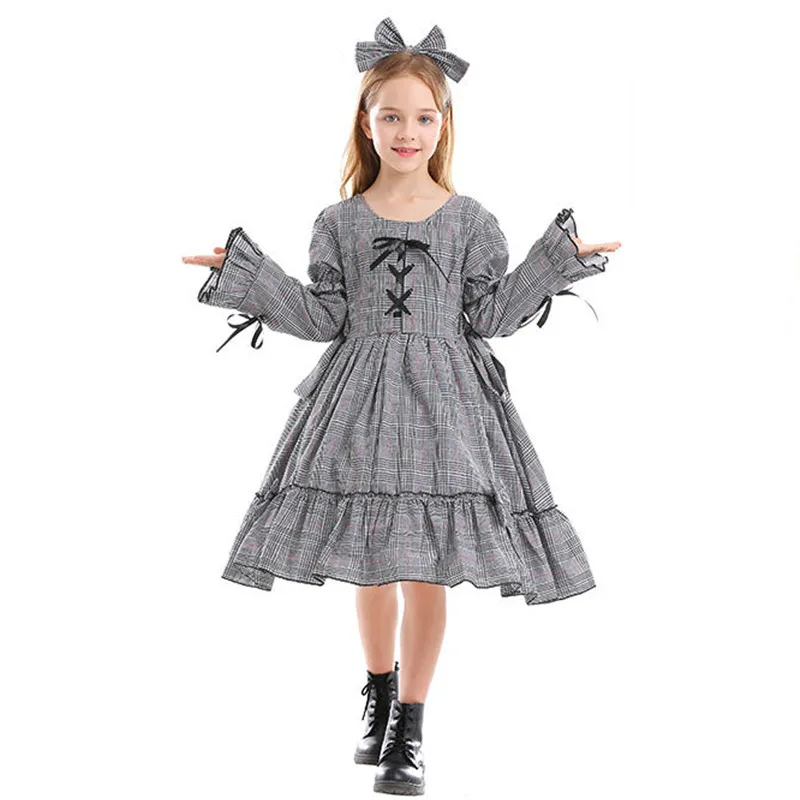 Boog-Knoop Lolita Meisjes Alice Cosplay Kids Kinderen Halloween Serveerster Maid Kostuums Carnaval Purim Parade Rollenspel Party Dress